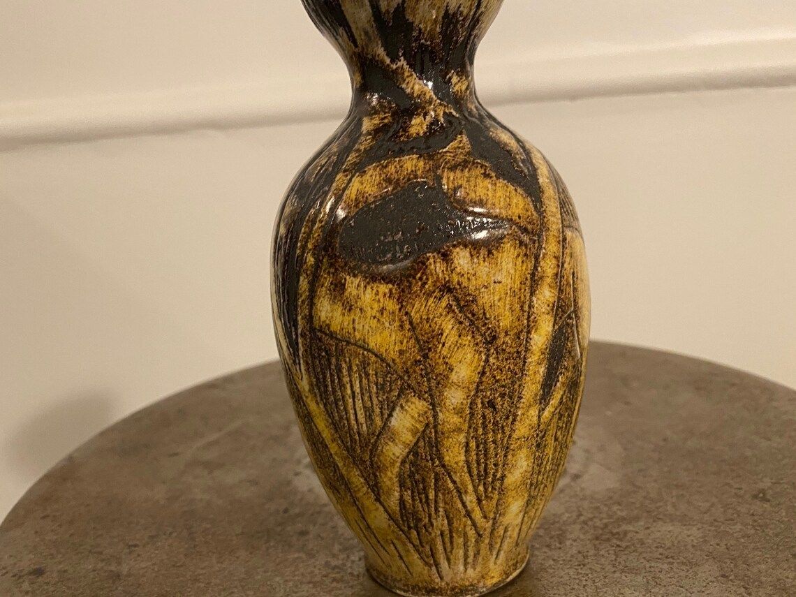 Vase With Motif Of Man And Giraffe In The Forest / Jungle From The Swedish Pottery Torngrens photo furniture