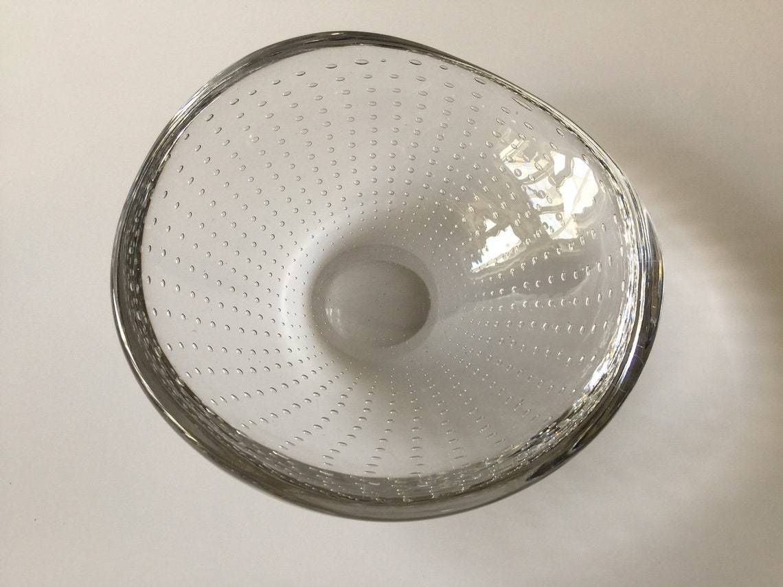Swedish Art Glass Bowl With Bubbles By Artist Vicke Lindstrand For Kosta In Sweden In The 1950s photo furniture