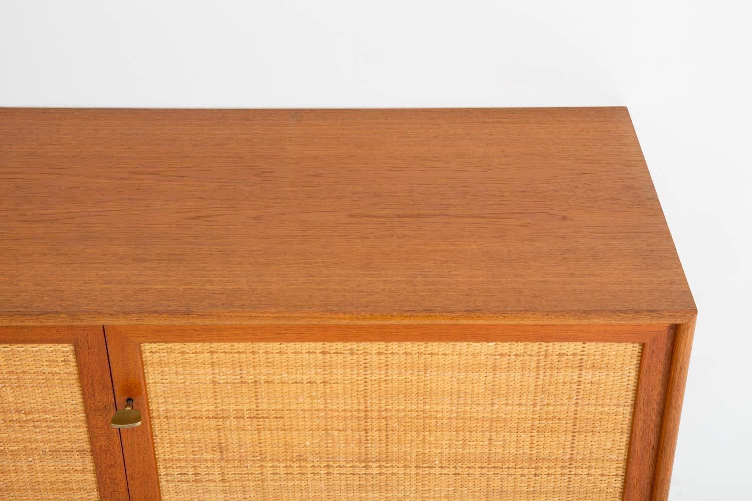 Pair Of Mid Century Scandinavian Sideboards In Teak And Rattan By Alf Svensson photo 5874.0