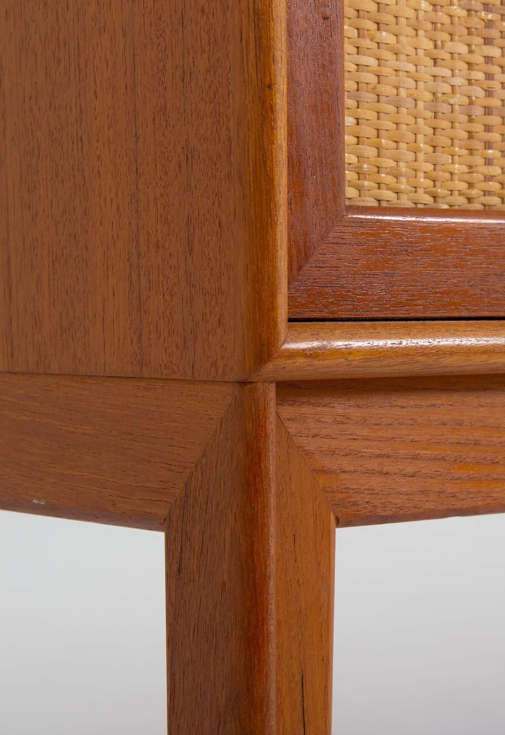 Pair Of Mid Century Scandinavian Sideboards In Teak And Rattan By Alf Svensson photo vinterior