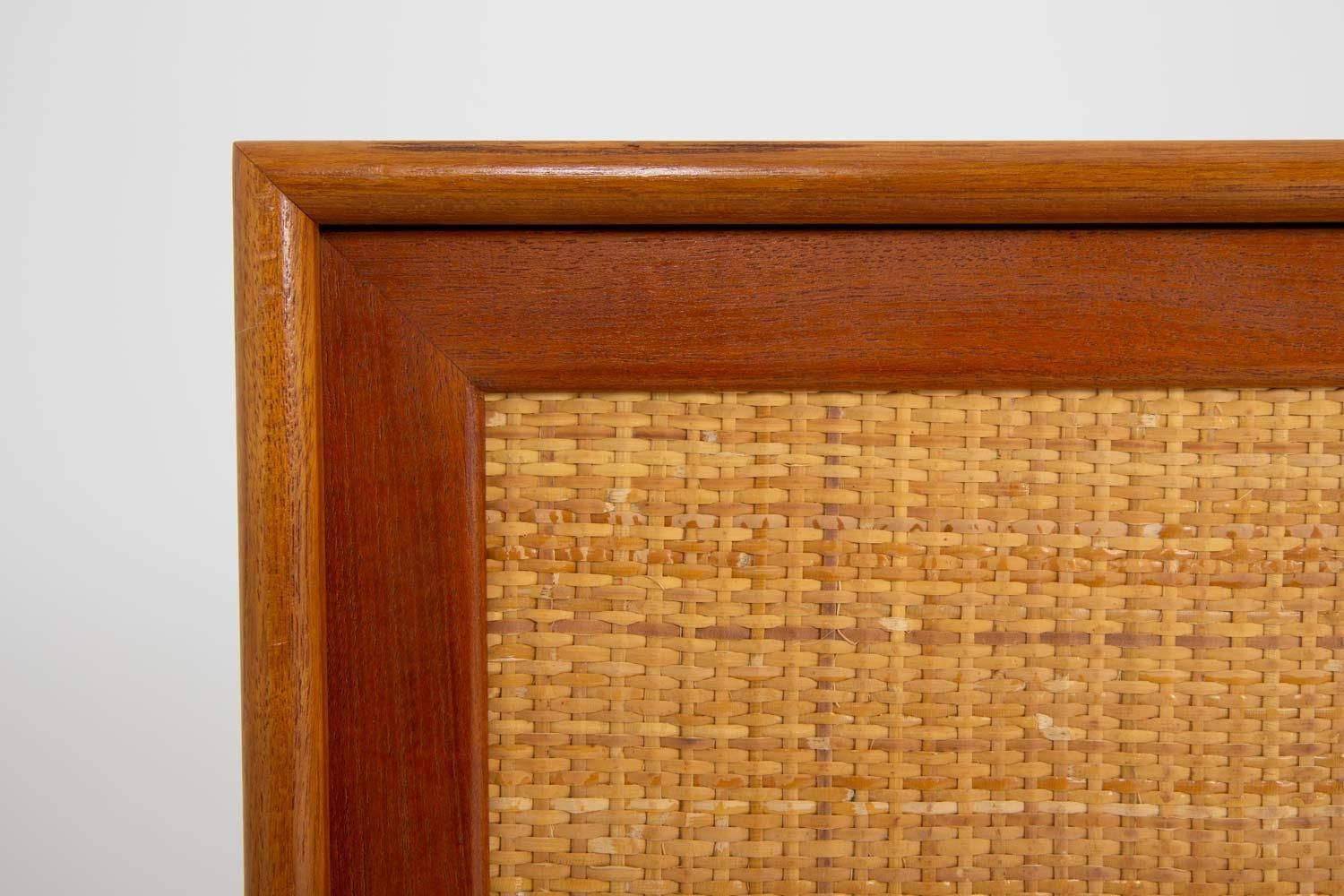 Pair Of Mid Century Scandinavian Sideboards In Teak And Rattan By Alf Svensson photo buy