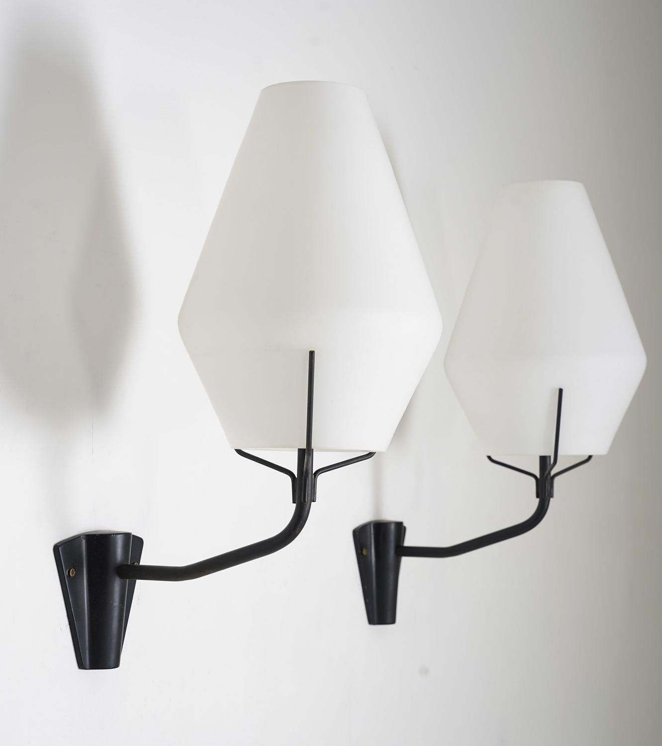 Swedish Midcentury Wall Lamps In Metal And Glass By Asea photo for sale