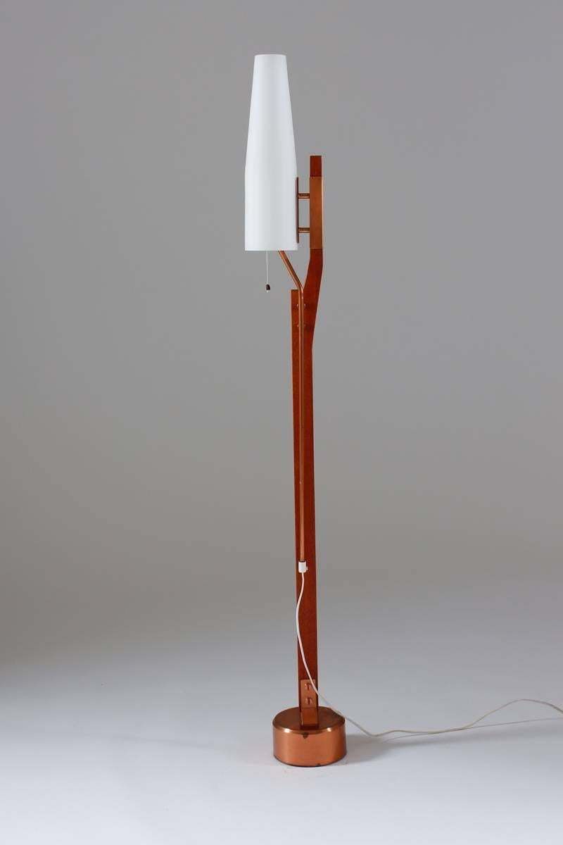 Very Rare Floor Lamp By Orrefors In Teak, Copper And Opaline Glass photo furniture