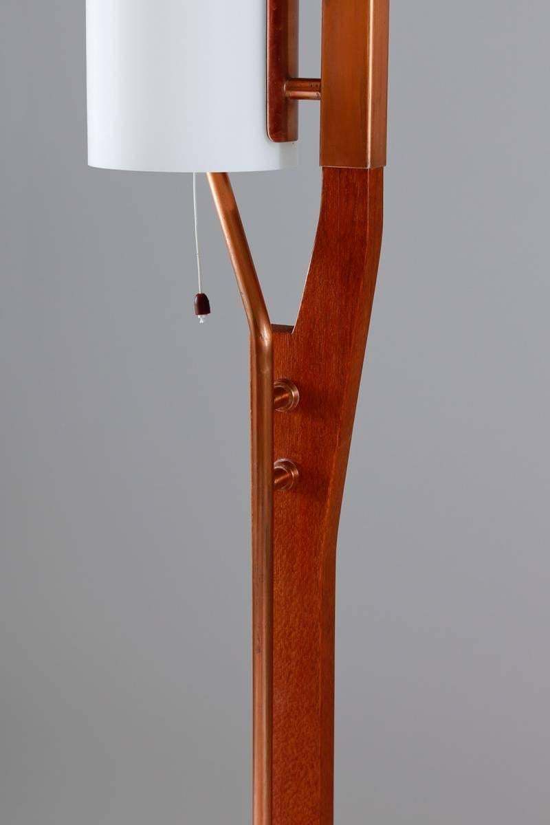 Very Rare Floor Lamp By Orrefors In Teak, Copper And Opaline Glass photo vinterior