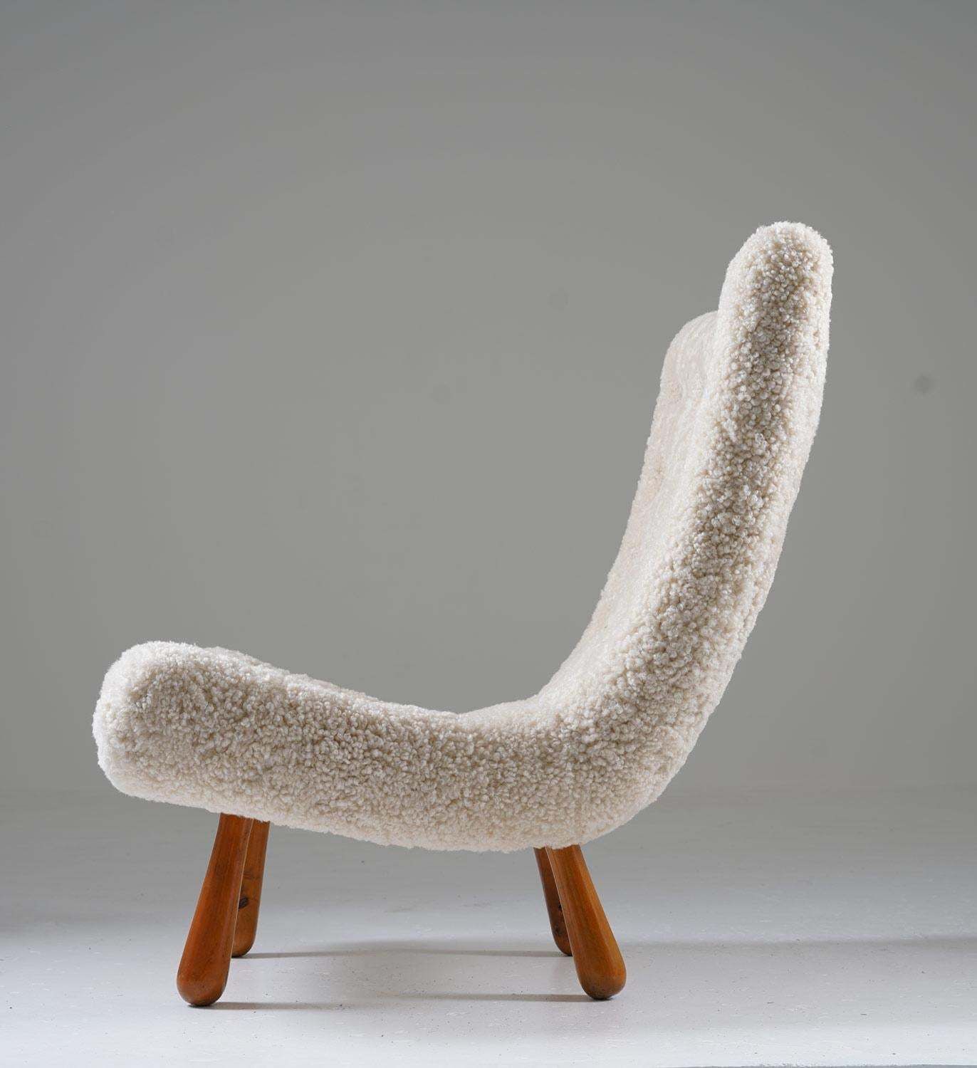 Scandinavian Mid Century Lounge Chair In Sheepskin photo for sale