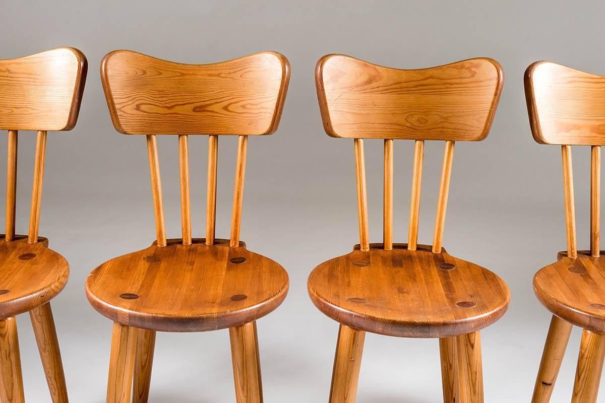 Set Of Four Swedish Chairs In Pine By Torsten Claeson, 1930s photo furniture