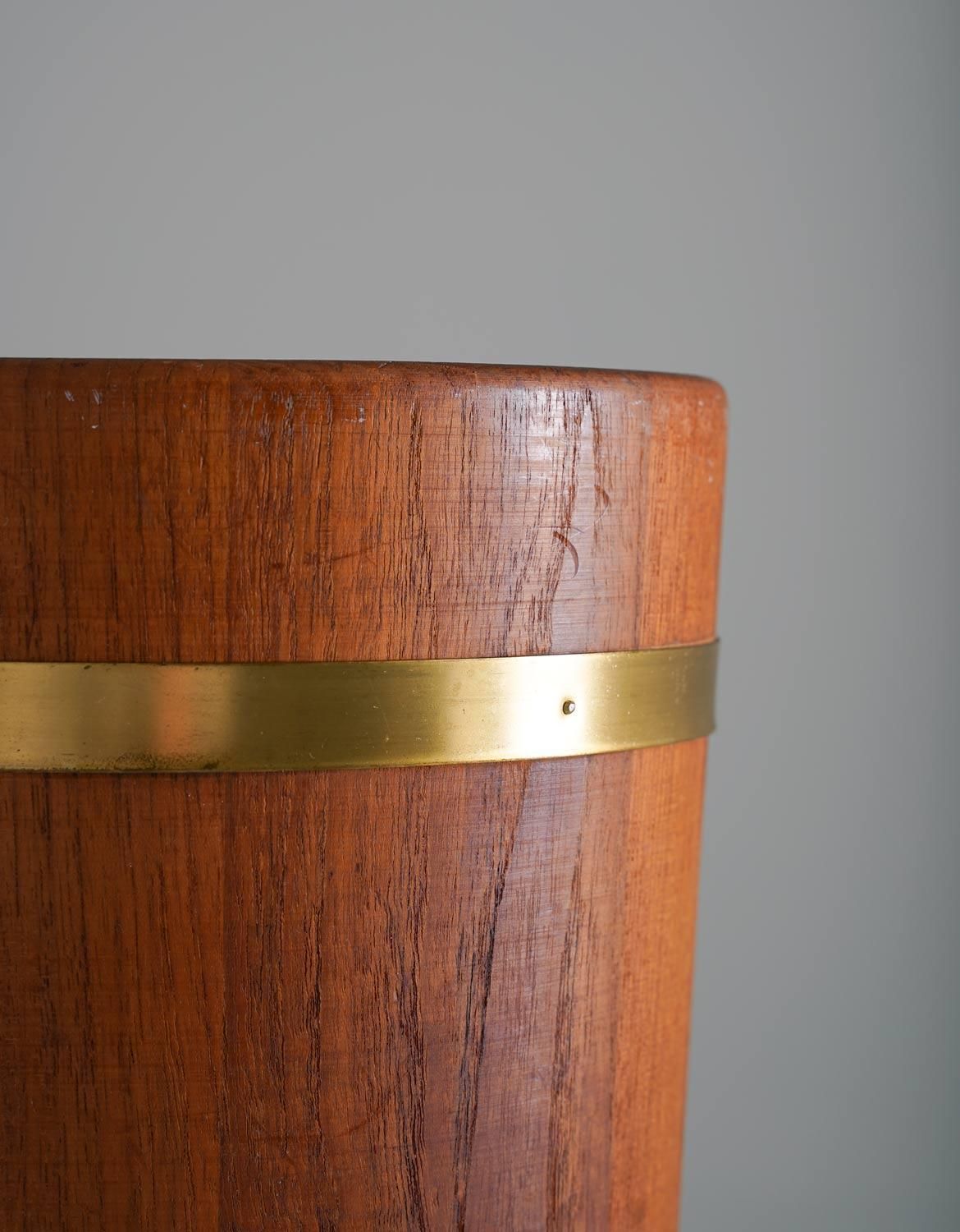 Midcentury Scandinavian Umbrella Stand In Teak And Brass photo vinterior