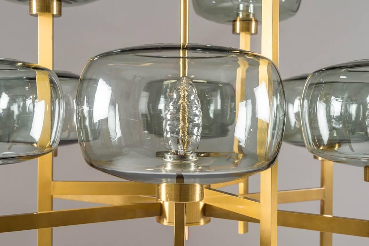 Five Swedish Chandeliers In Brass And Glass By Holger Johansson photo 6675.0