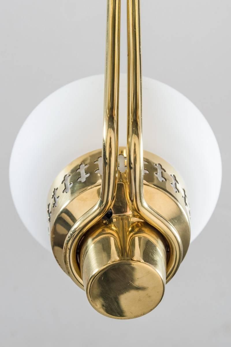 Swedish Chandelier In Brass And Opaline Glass By Hans Bergström For Asea photo buy