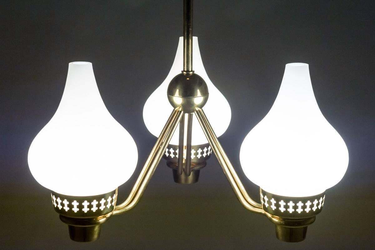 Swedish Chandelier In Brass And Opaline Glass By Hans Bergström For Asea photo vintage