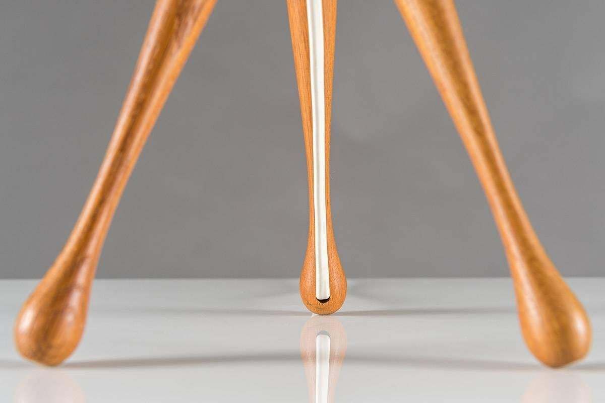 Scandinavian Table Lamp By In Oak And Opaline Glass By Luxus, Sweden photo for sale