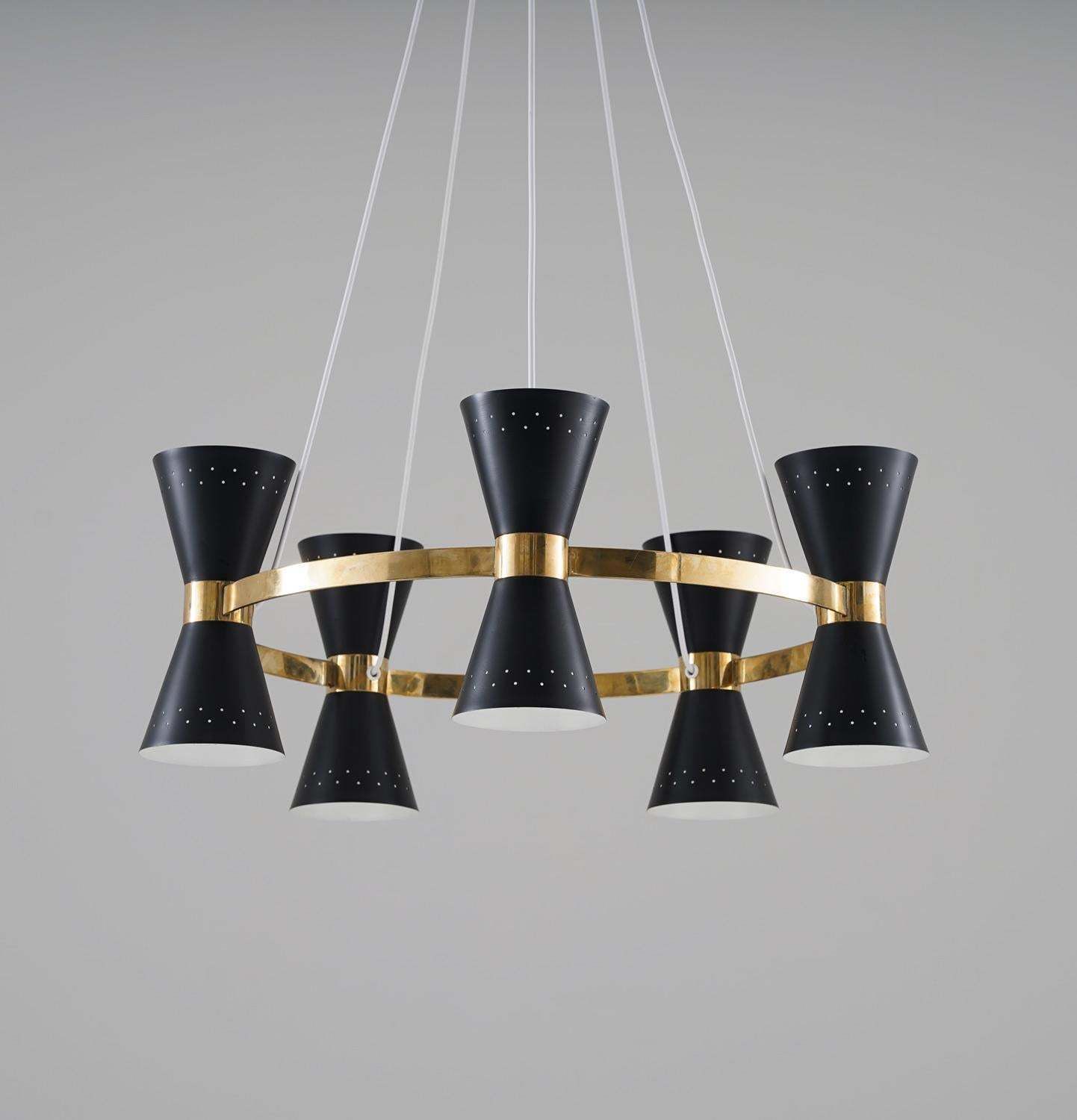 Swedish Midcentury Chandelier In Brass And Metal By Alf Svensson For Bergboms photo 5696.0