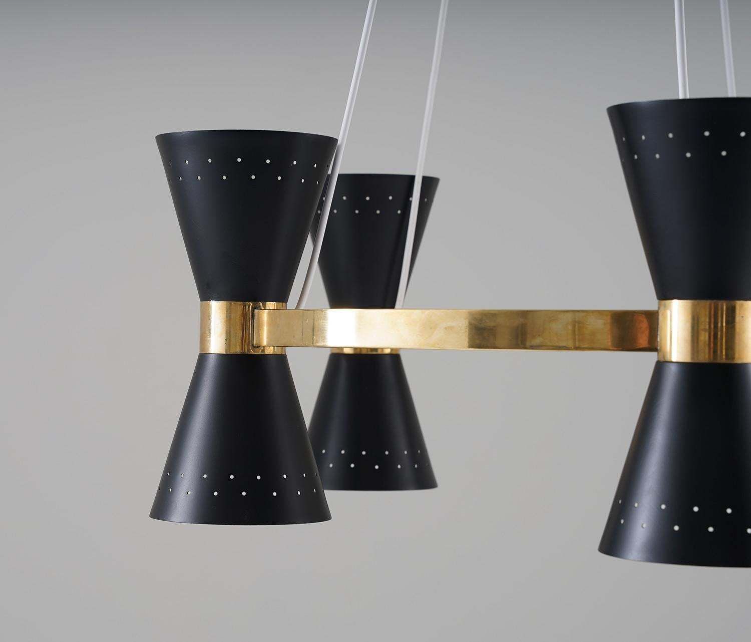 Swedish Midcentury Chandelier In Brass And Metal By Alf Svensson For Bergboms photo vintage