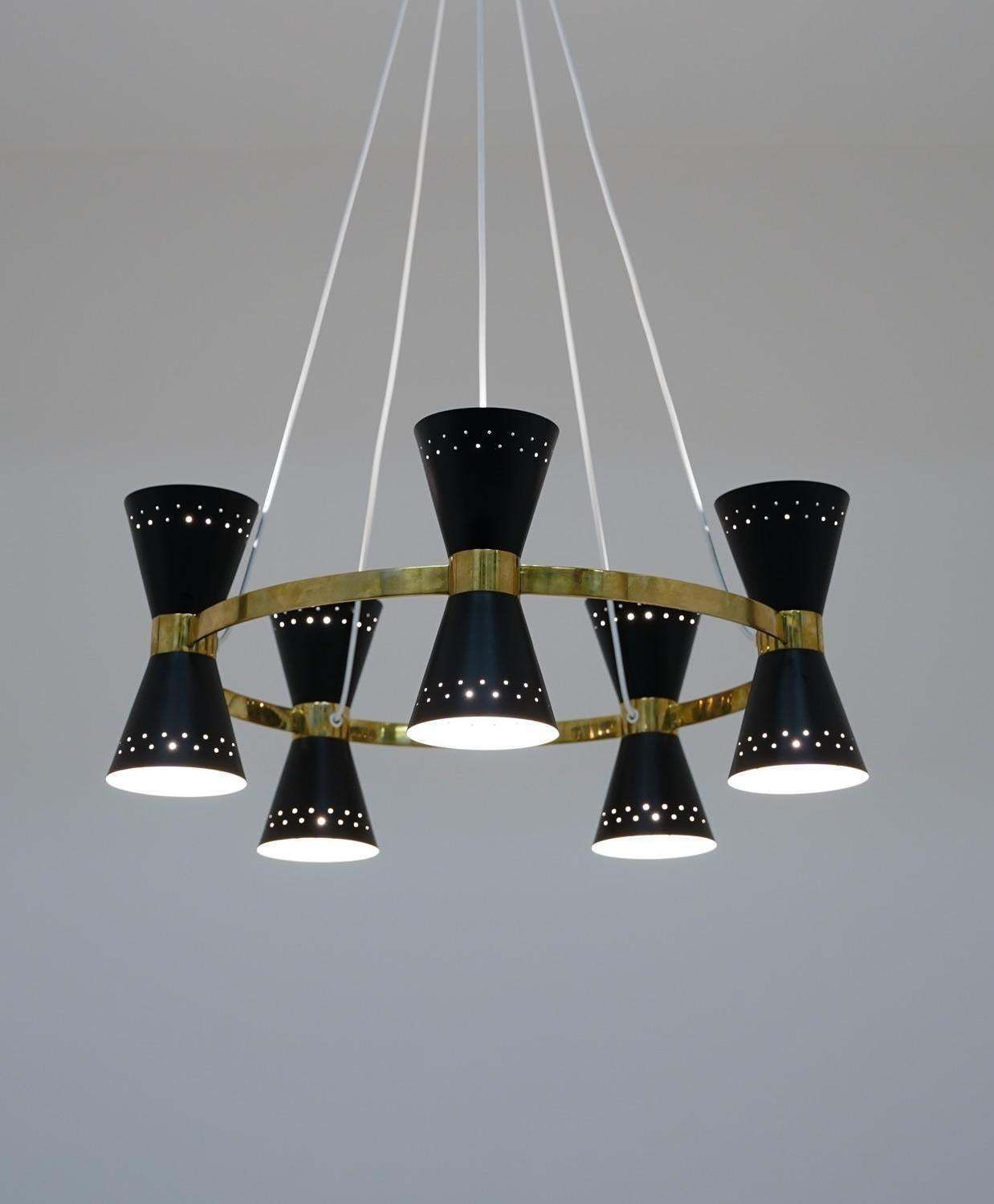 5696.0 Swedish Midcentury Chandelier In Brass And Metal By Alf Svensson For Bergboms photo