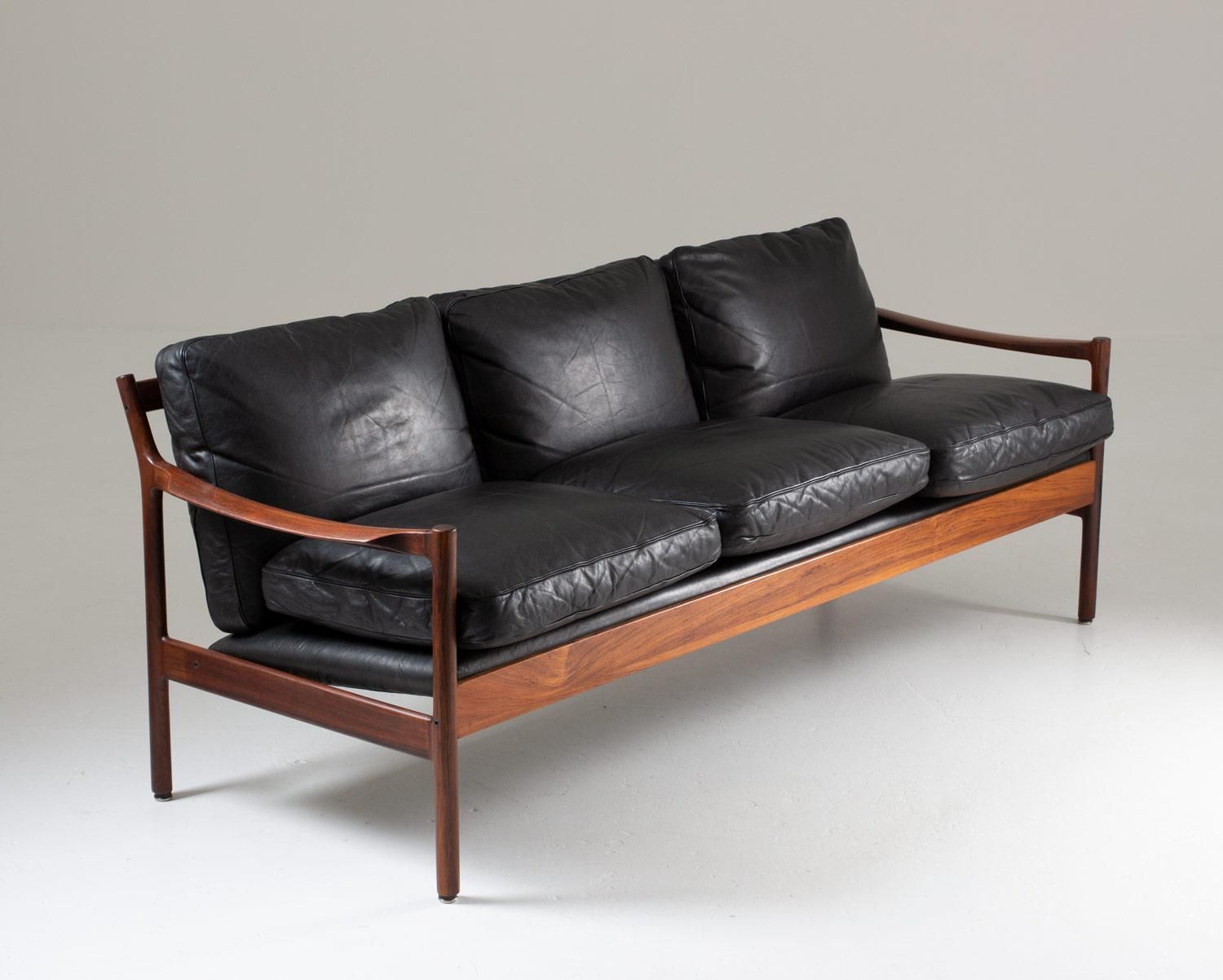 Midcentury Scandinavian Sofa In Leather And Rosewood By Torbjørn Afdal photo for sale