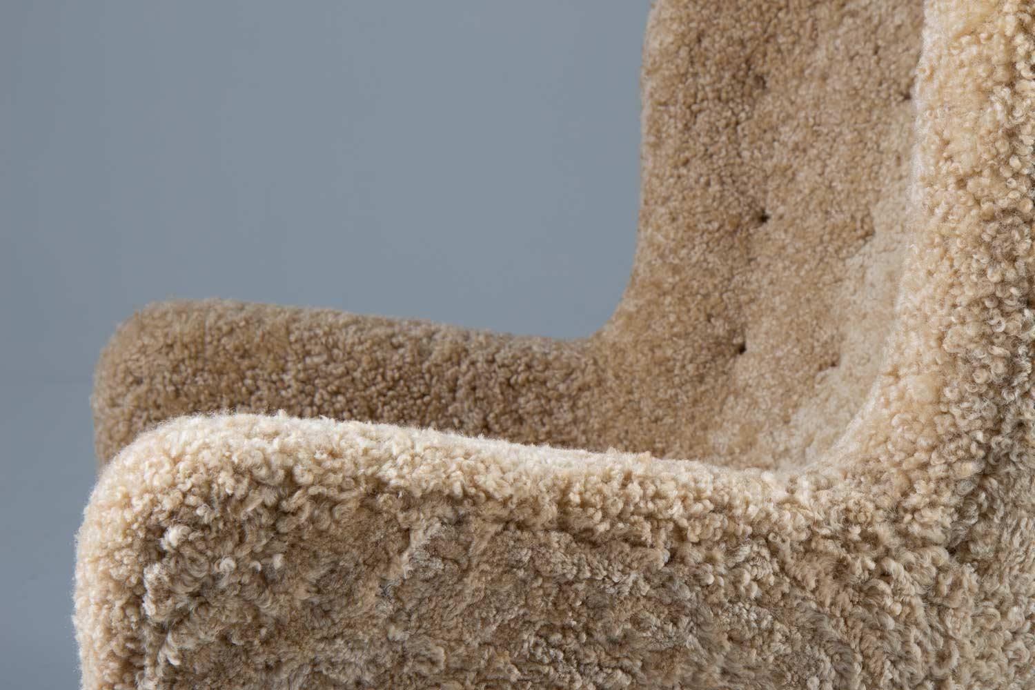 photo furniture Scandinavian Mid Century Lounge Chair In Sheepskin