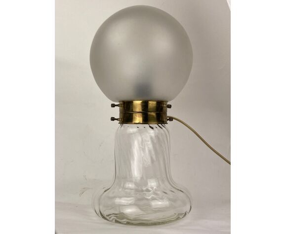 photo furniture Midcentury Art Deco Style Swirl Brass And Glass Mushroom Table Lamp