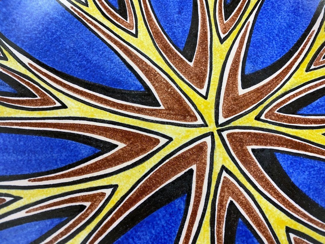 Striking Blue And Yellow Bowl / Wall Hanging By Rigmor Nielsen For Danish Pottery Soholm In Denmark, Danish Mid Century Modern, 1950 1960s photo 374.0