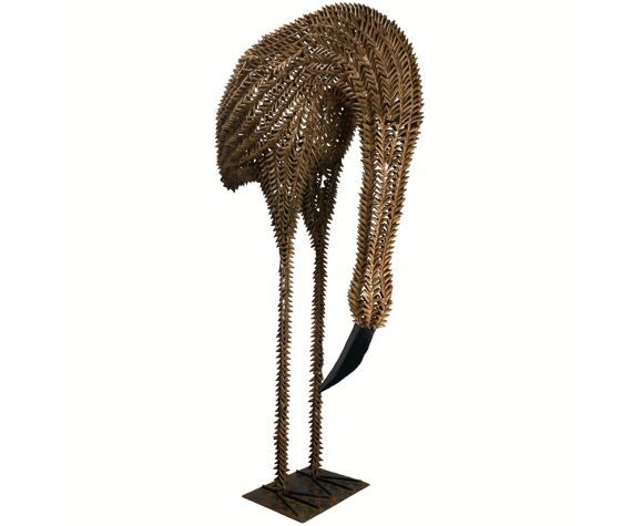 1960s Bamboo Rattan Wicker Crane Flamingo Bird Lamp USA photo 1083.68