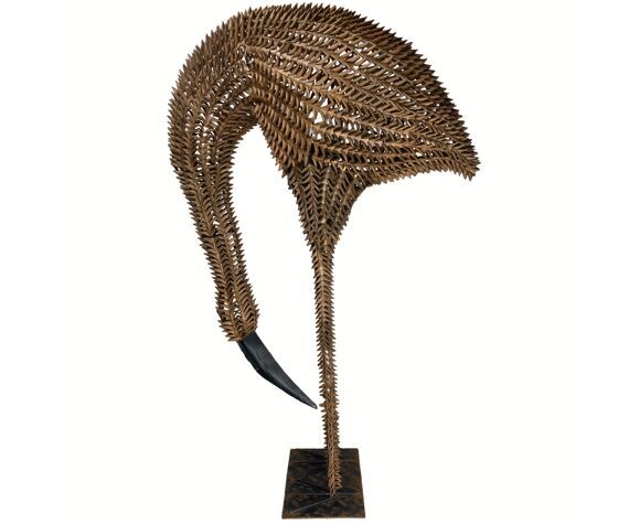photo for sale 1960s Bamboo Rattan Wicker Crane Flamingo Bird Lamp USA