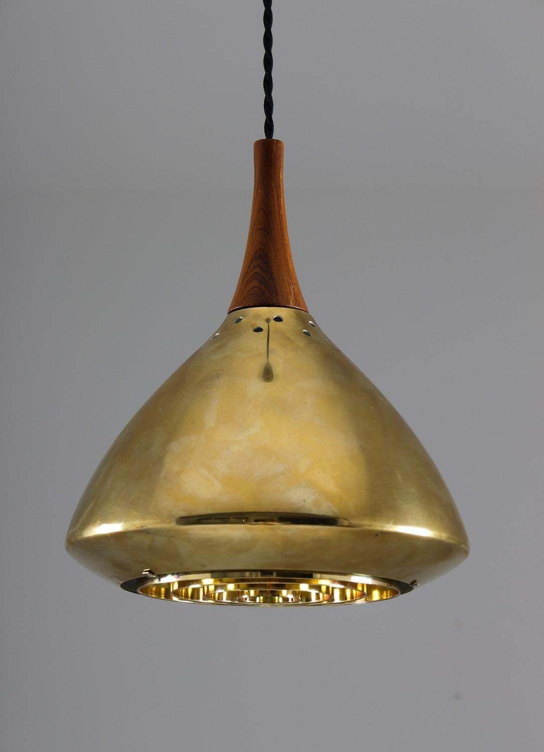 Swedish Pendant In Rosewood And Perforated Brass By Falkenberg photo Lighting