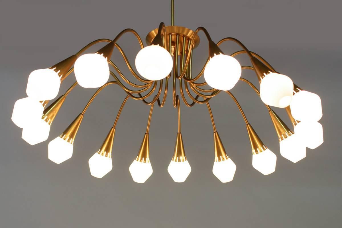 Scandinavian Midcentury Starburst Chandeliers In Brass By Böhlmarks, Sweden photo Lighting