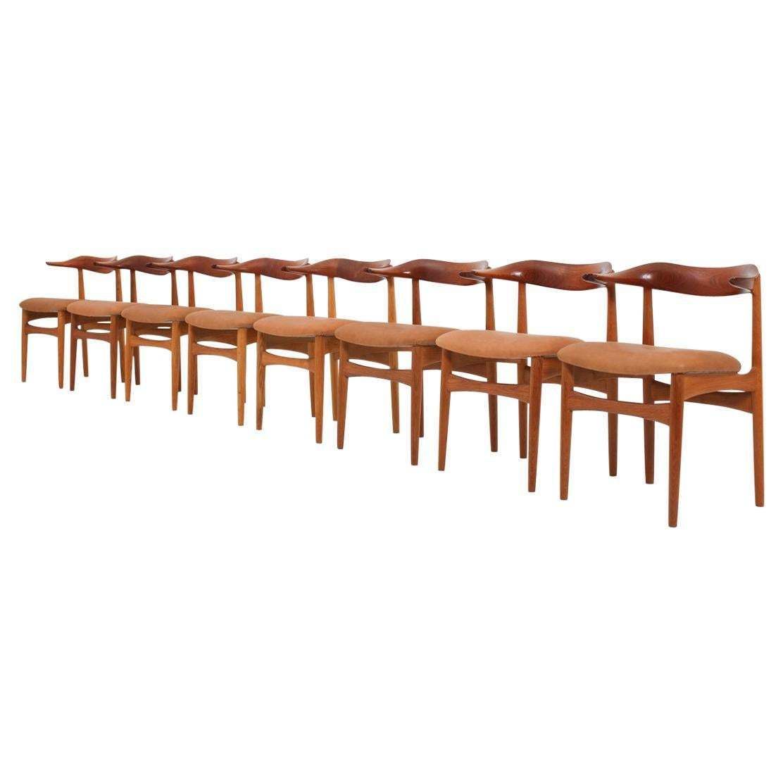 Set Of Eight Danish Dining Chairs "Cowhorn Chair" By Knud Faerch