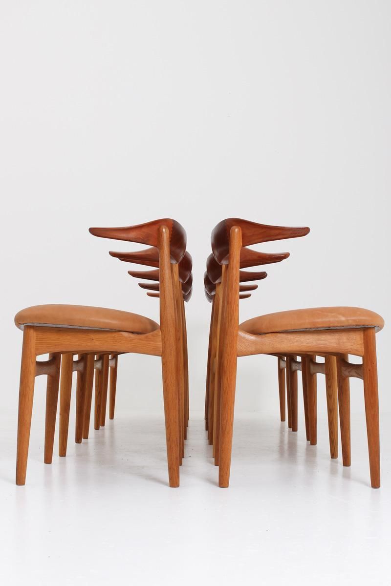 Set Of Eight Danish Dining Chairs "Cowhorn Chair" By Knud Faerch photo Furniture