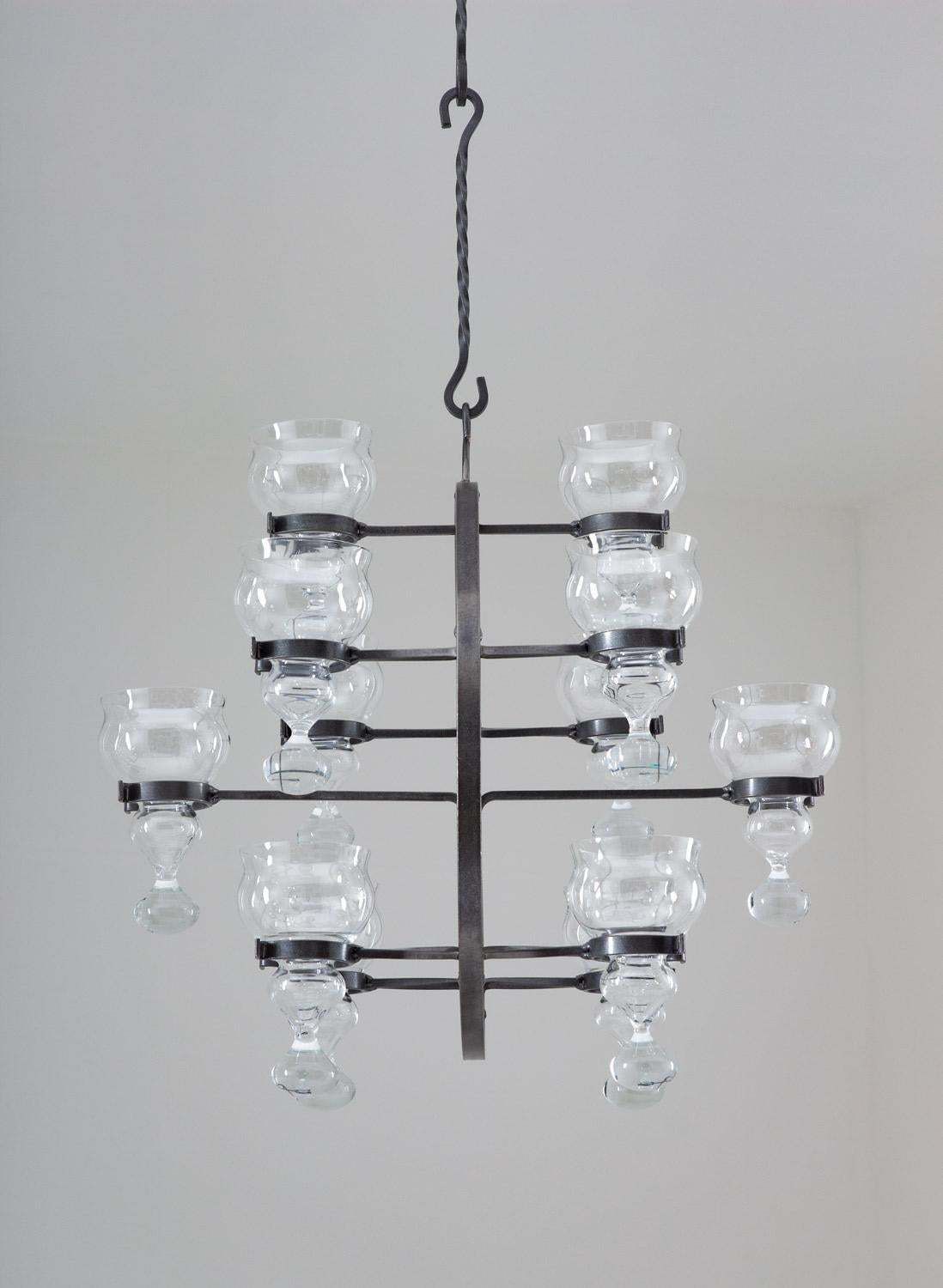 Swedish Iron And Glass Hanging Candelabra / Chandelier By Bertil Vallien photo 1246.0