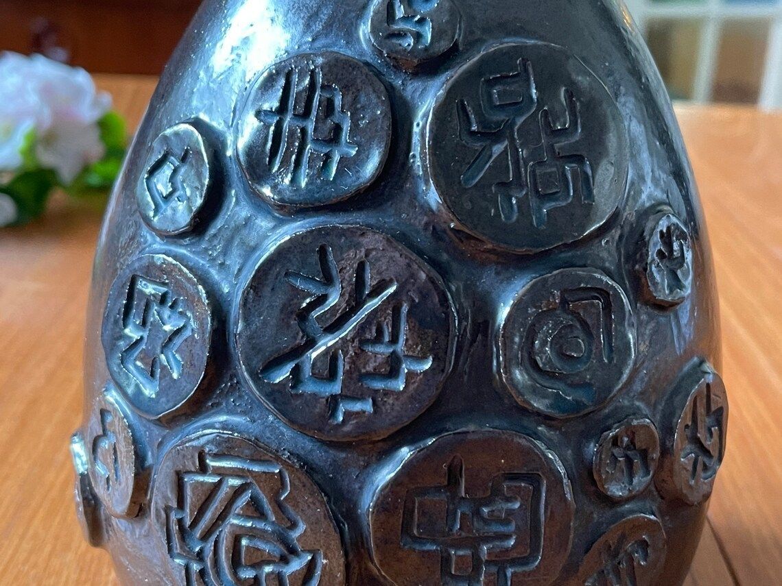 Ceramic Vase By Hans Helving Bornholm In 1965 Brown Glazed With Amulets With Symbols In Relief photo Home Decor