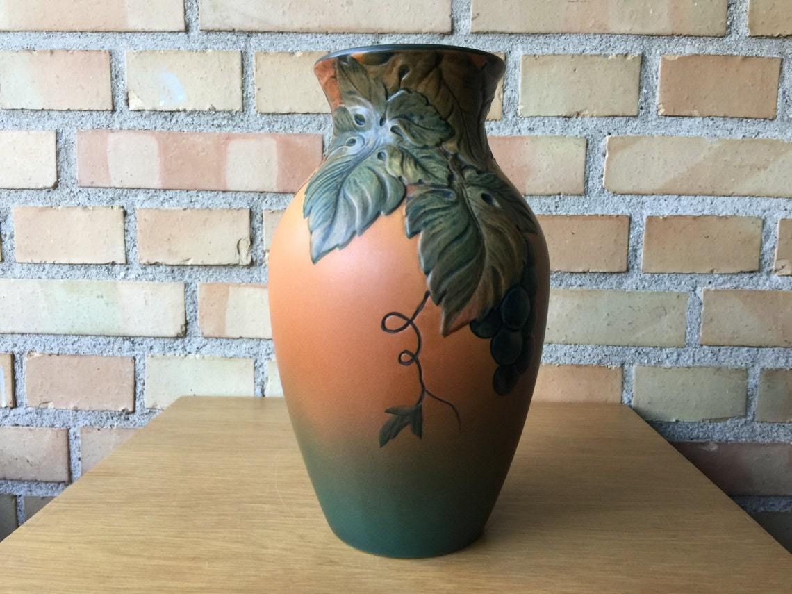 Vase With Wine Grapes By P.I.E. (P Ipsens Enke) A Danish Terracotta Pottery Scandinavian Ceramis From Mid 19th Century To 1955 Ceramics photo for sale