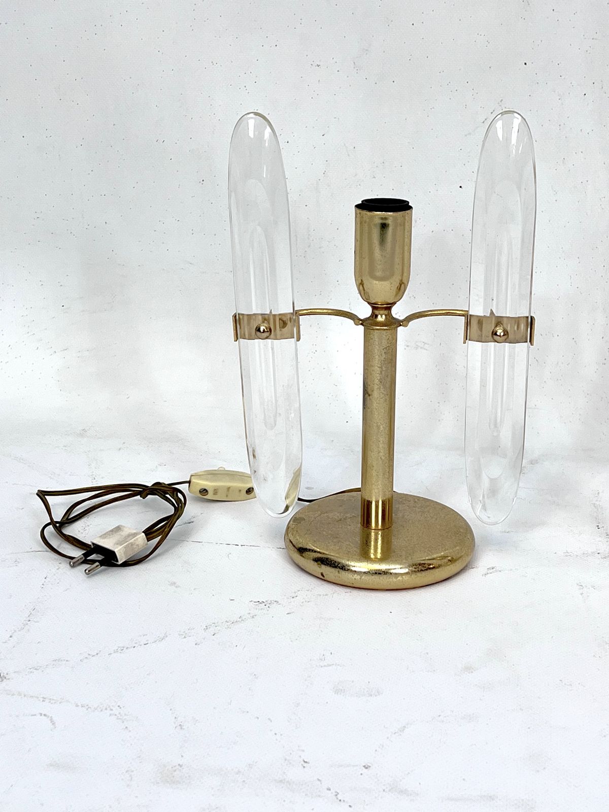 Postmodern Pair Of Gilded Metal And Glass Table Lamps By Stilkronen. Italy 70s photo 779.35