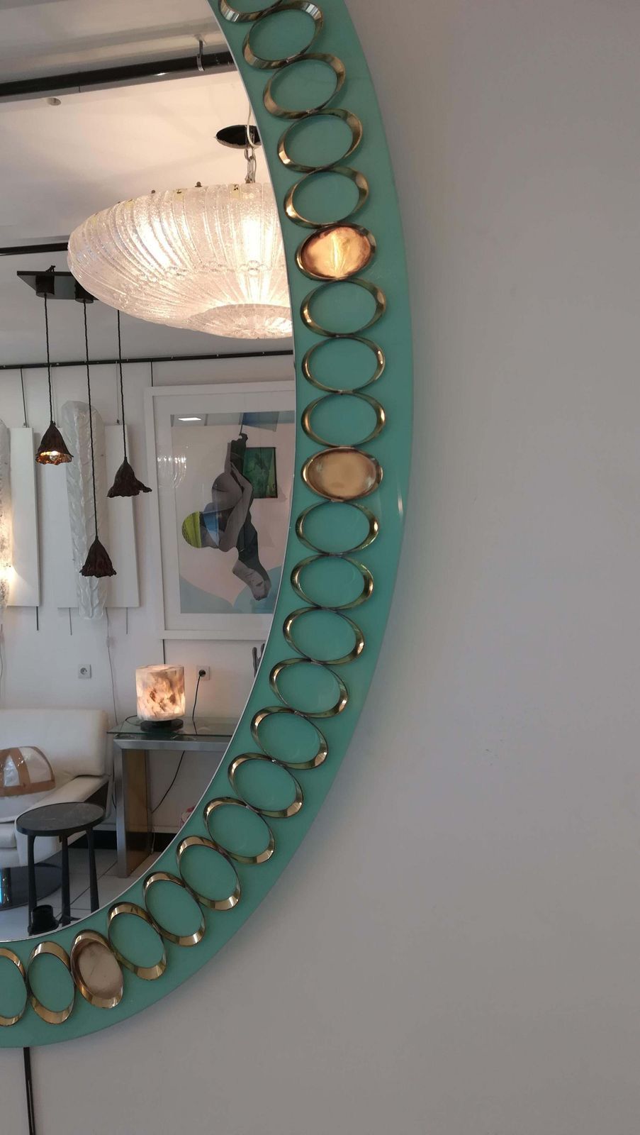 1950s, Italian Opaline Glass And Brass Mirror photo furniture