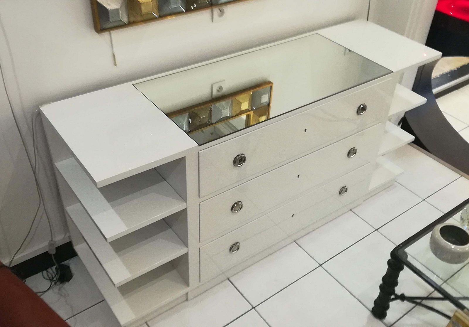 Chest Of Drawers In White Lacquered Wood, Circa 1970 photo vintage