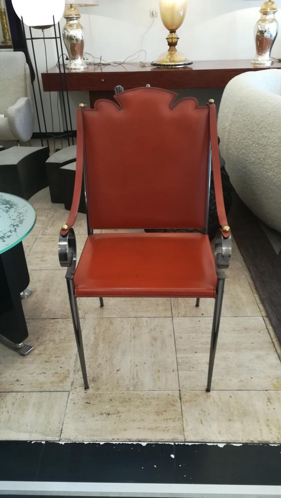 photo for sale Armchair In Leather And Metal In The Taste Of Poillerat