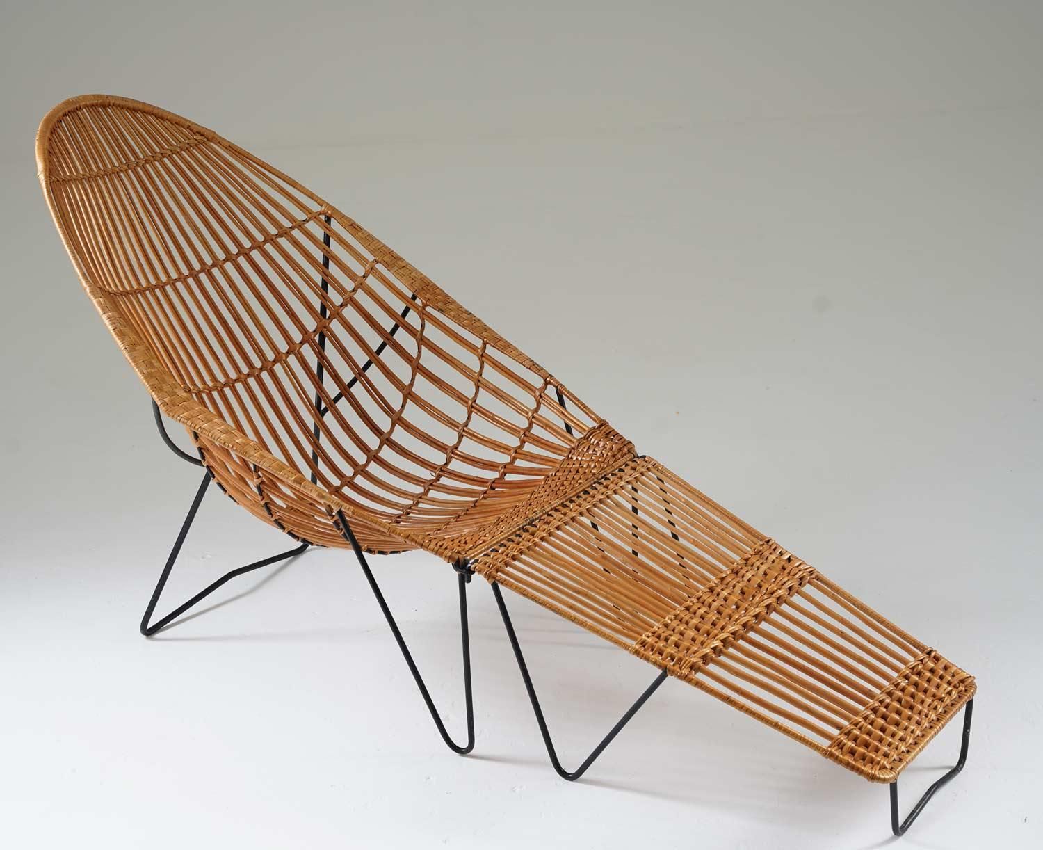Scandinavian Cane And Metal Lounge Chair 1950s