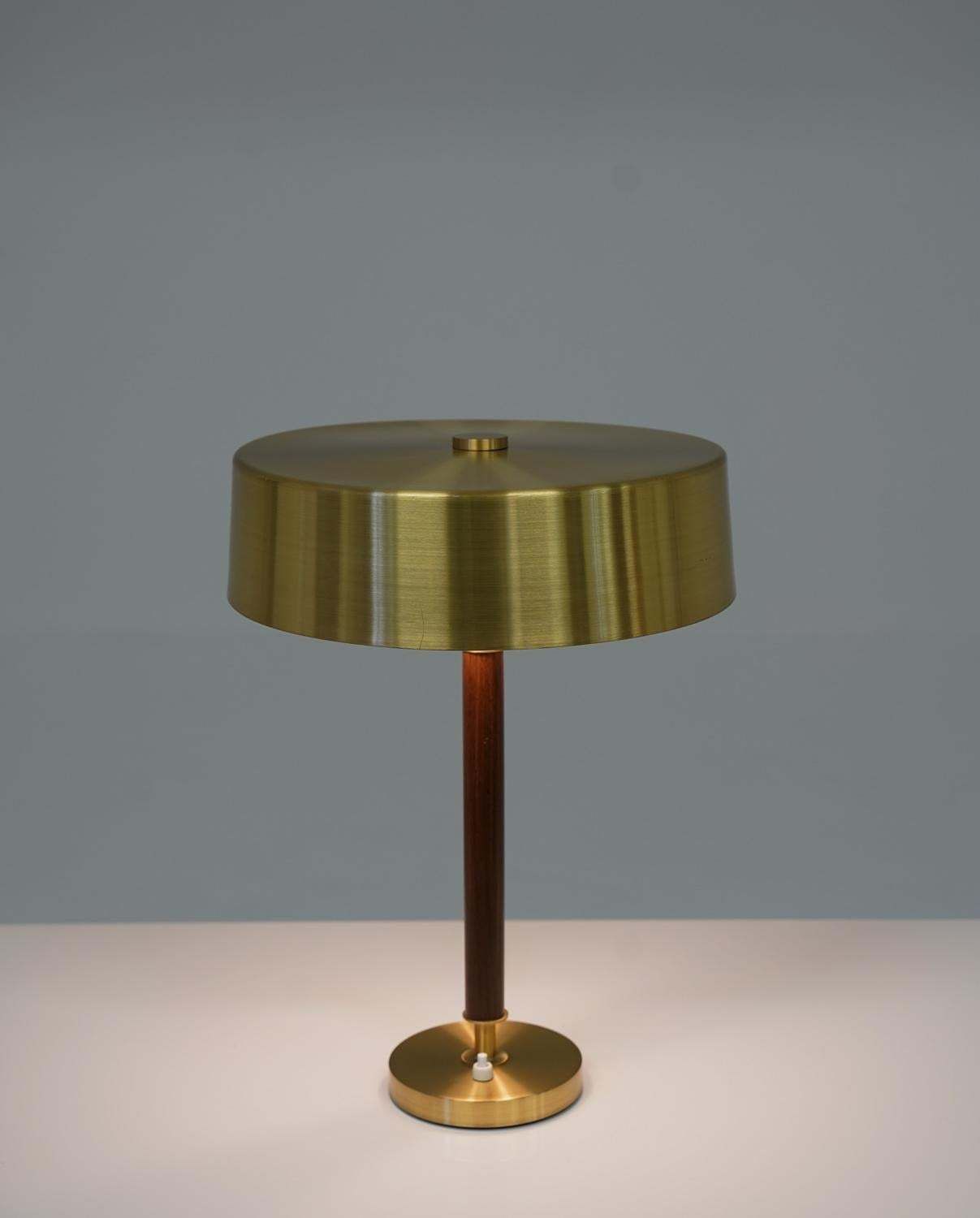 Swedish Mid Century Table Lamp In Brass And Wood By Boréns photo vintage