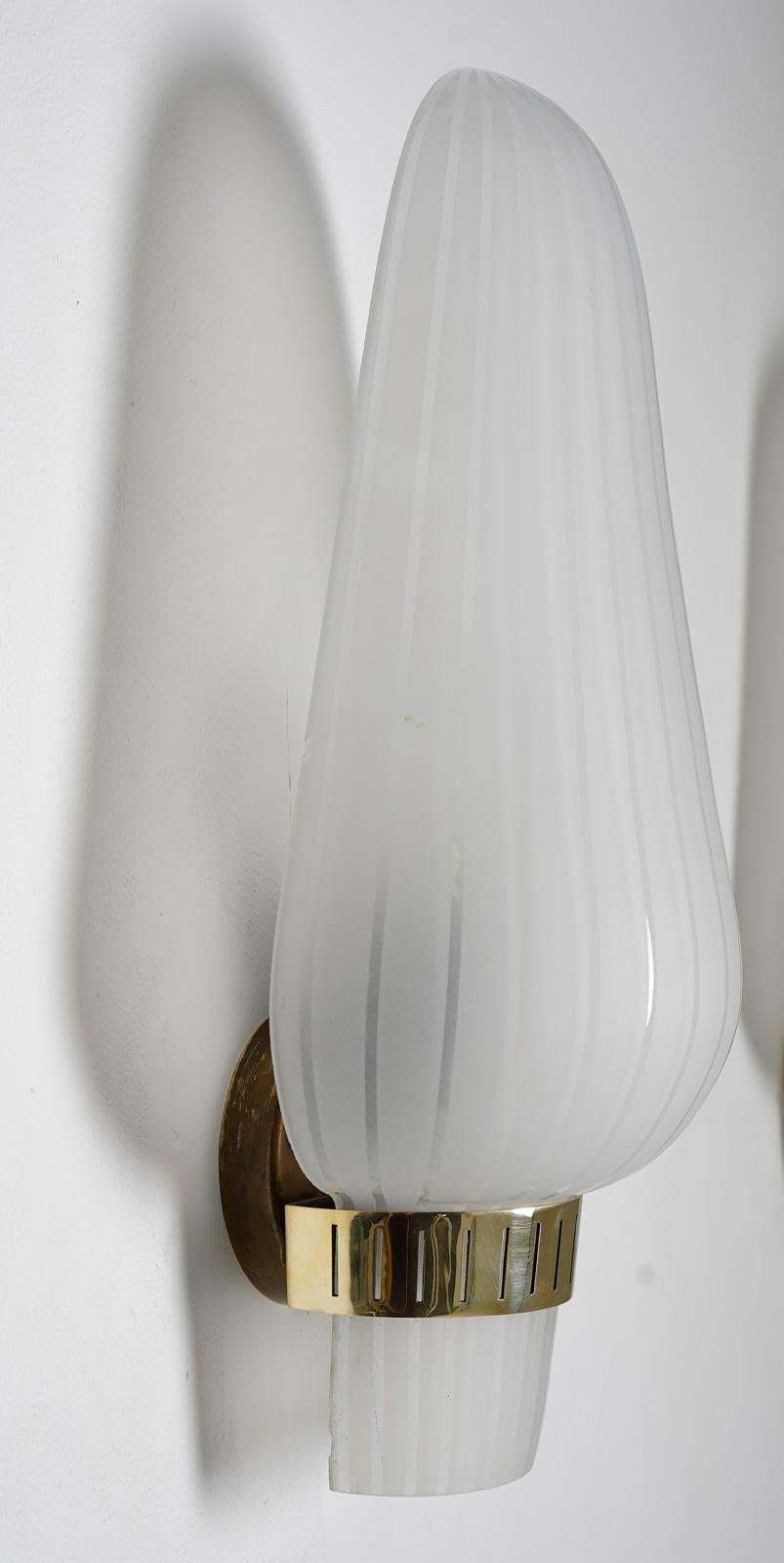Pair Of Swedish Mid Century Wall Lamps In Brass And Glass By Böhlmarks photo 2225.0