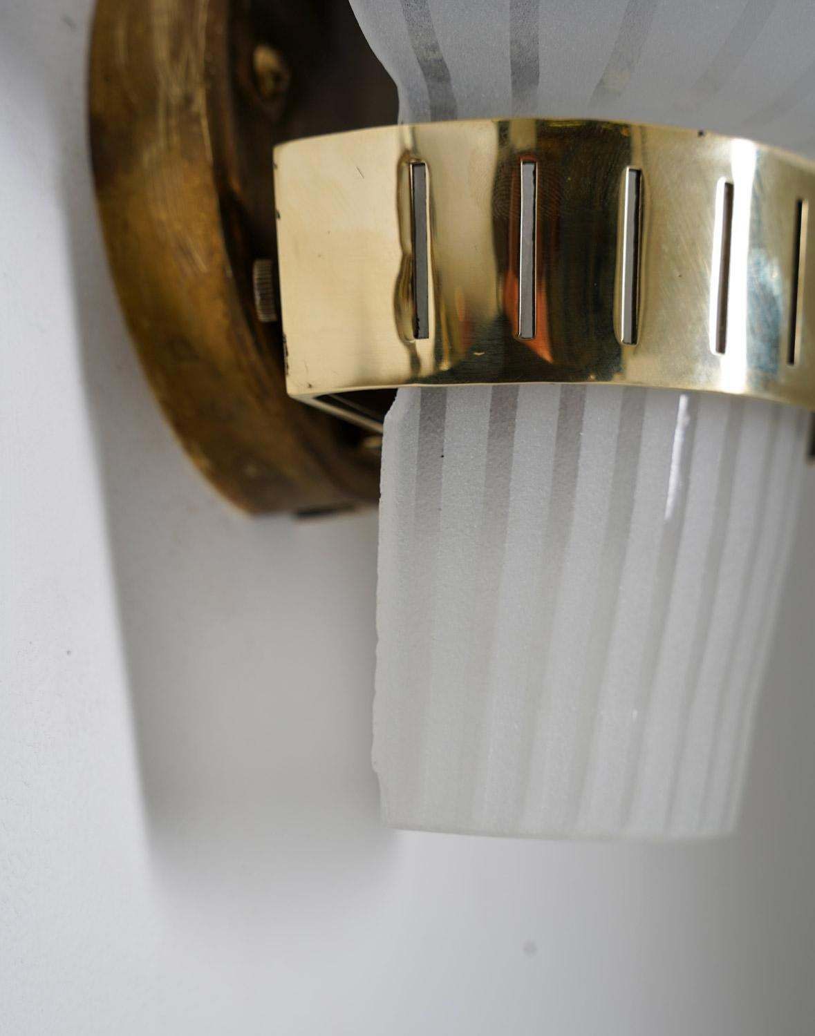 Pair Of Swedish Mid Century Wall Lamps In Brass And Glass By Böhlmarks photo vintage