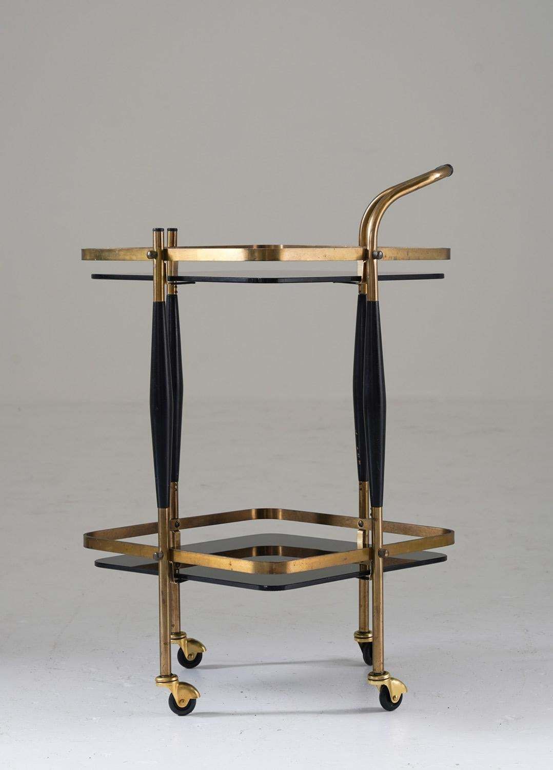 Scandinavian Midcentury Bar Cart In Brass And Glass photo furniture