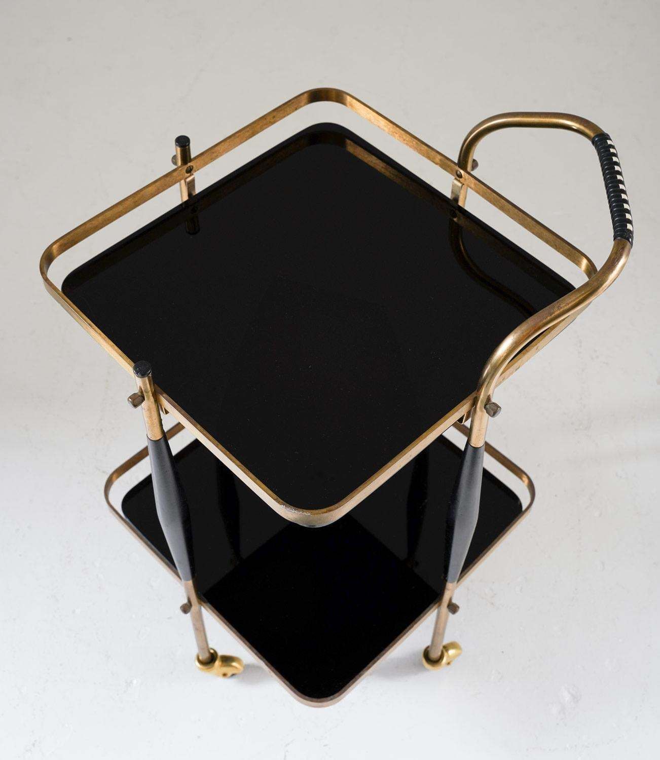 Scandinavian Midcentury Bar Cart In Brass And Glass photo for sale
