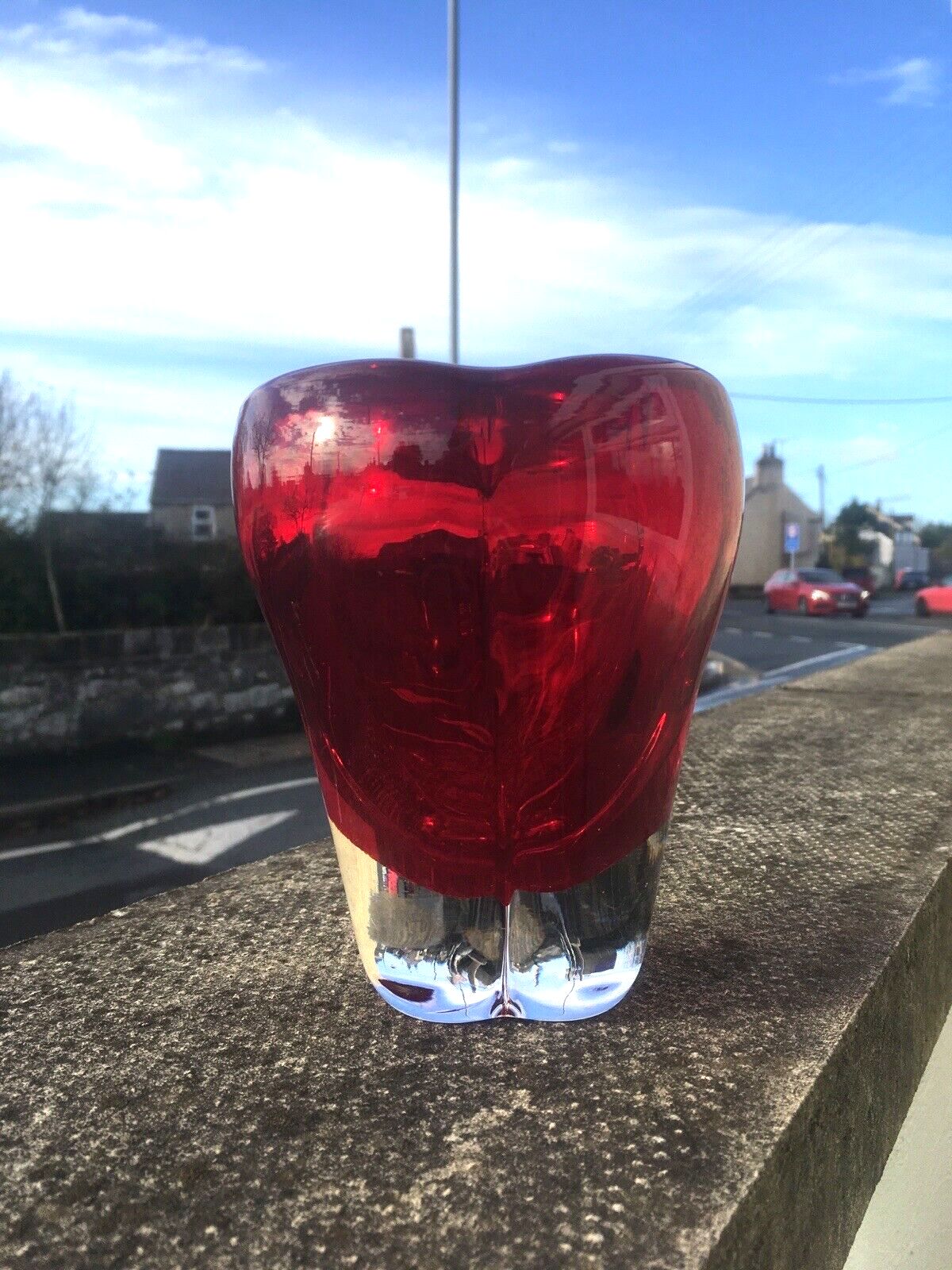 Red Whitefriars 9410 Art Glass Molar Lobed Bowl Vase Tooth Dentist Paperweight