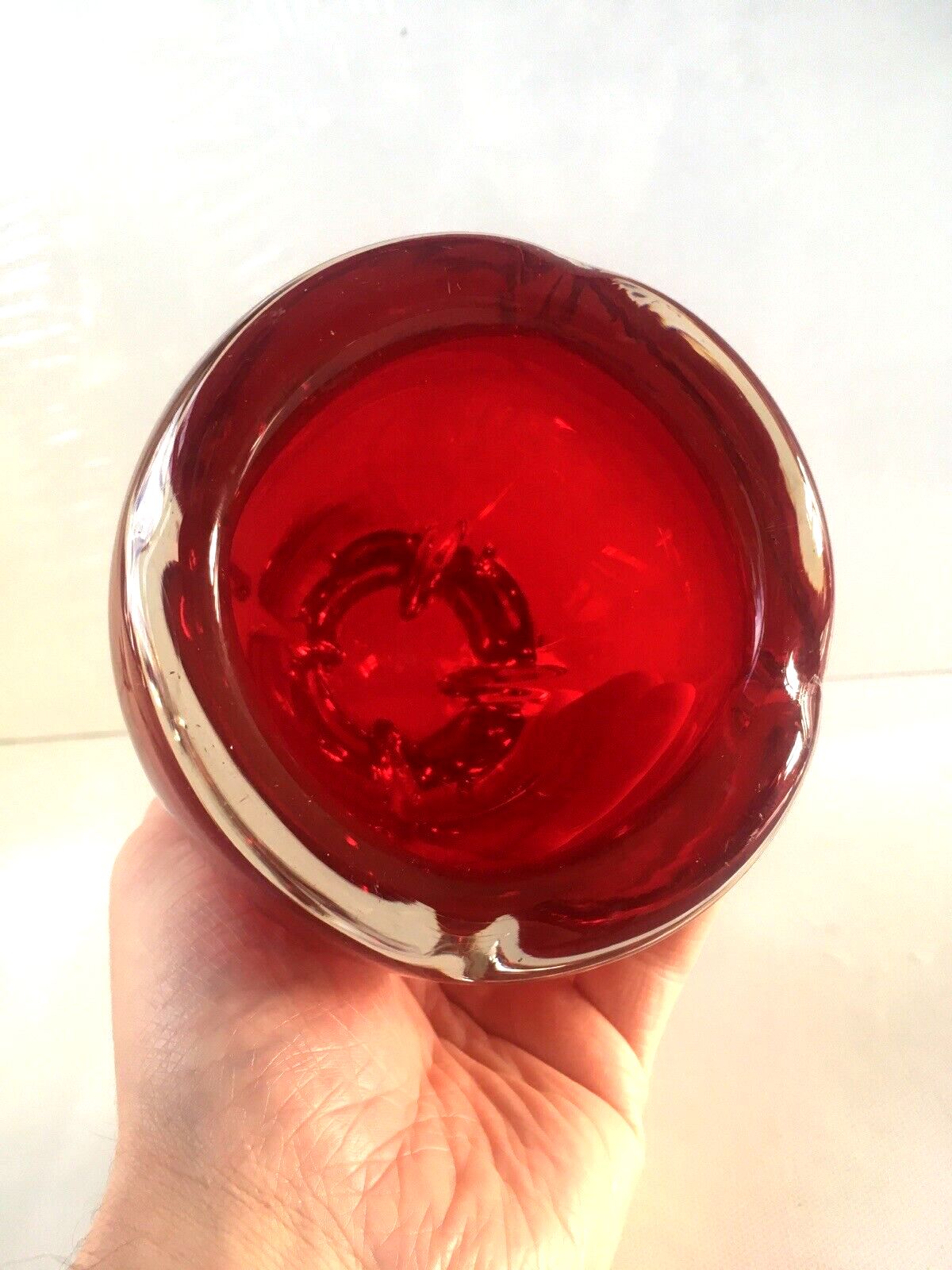 photo for sale Red Whitefriars 9410 Art Glass Molar Lobed Bowl Vase Tooth Dentist Paperweight