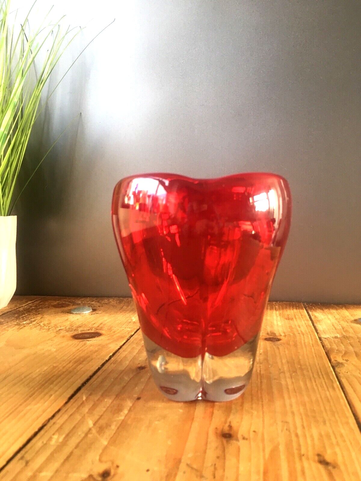 55.0 Red Whitefriars 9410 Art Glass Molar Lobed Bowl Vase Tooth Dentist Paperweight photo