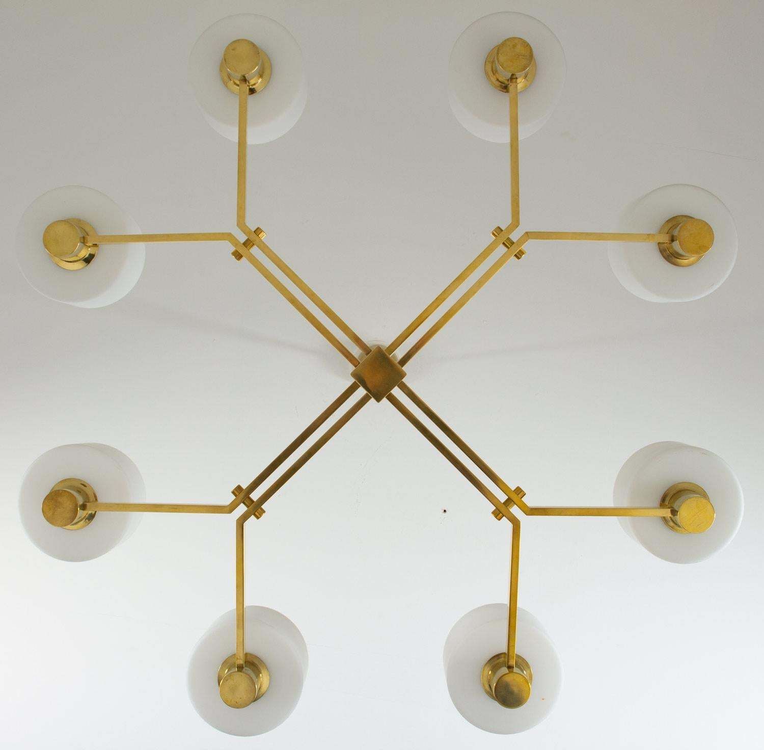 Large Scandinavian Midcentury Chandeliers In Brass And Glass photo vinterior