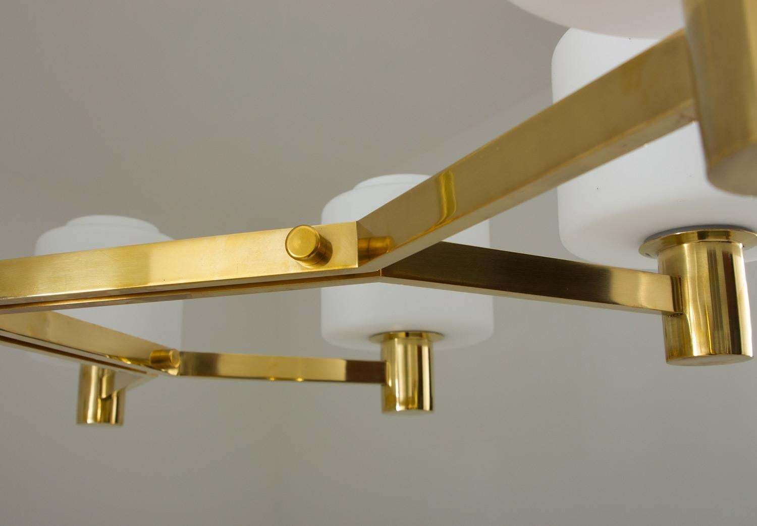 Large Scandinavian Midcentury Chandeliers In Brass And Glass photo vintage