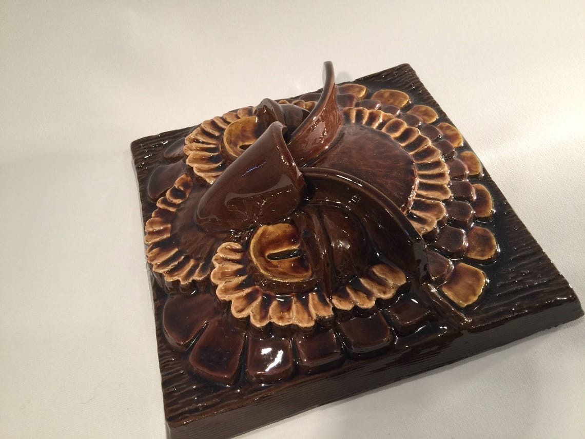 Wall Hanging / Plaque With Big Eyed Owl In Relief From Swedish Pottery Jie photo buy