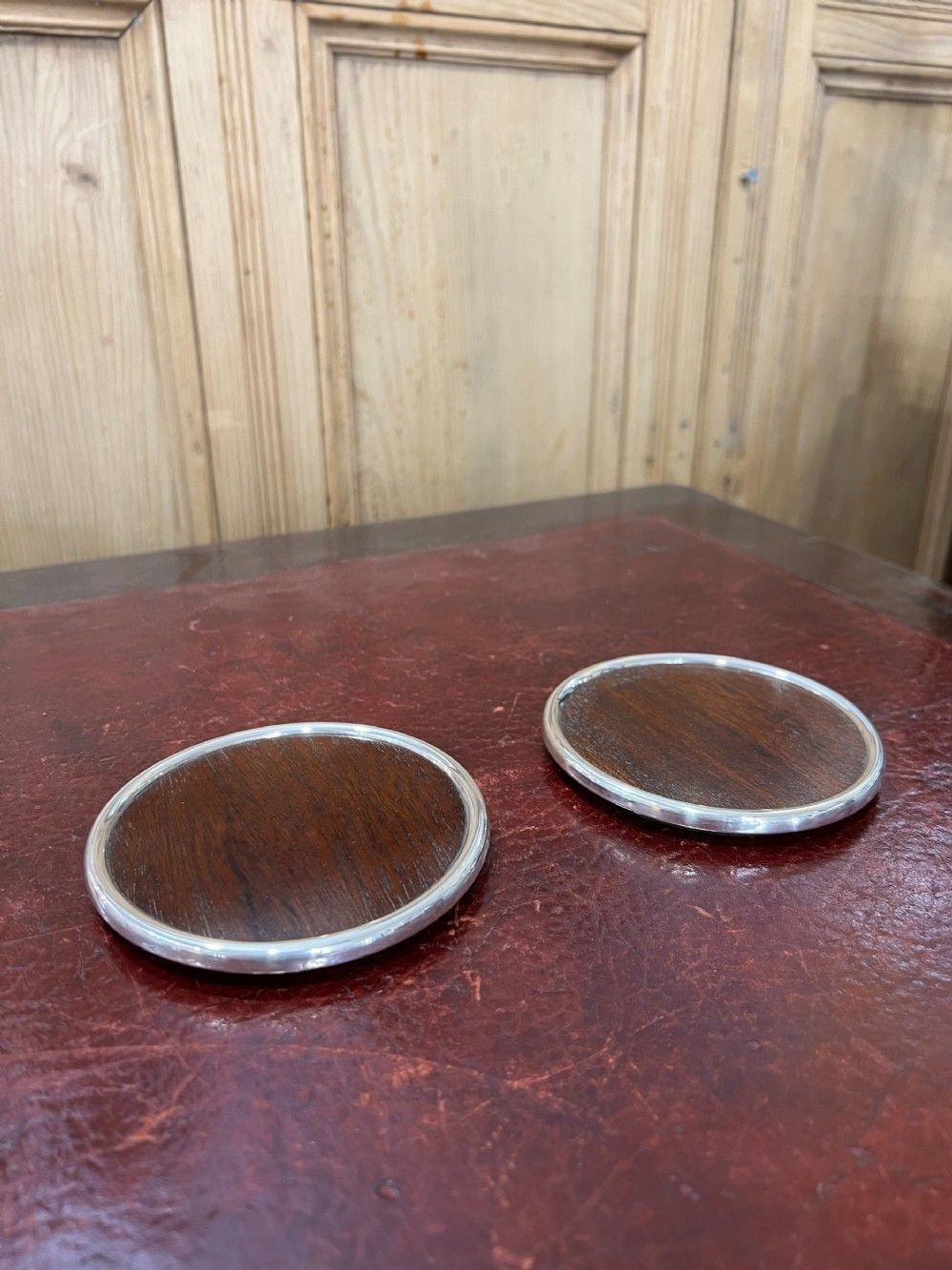 Mappin & Webb Pair Of Sterling Silver Rimmed Wine/Tumbler Glass Coasters
