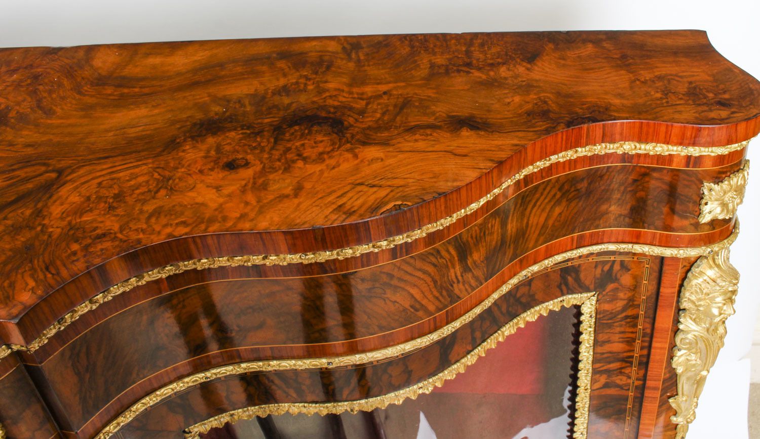 Victorian Burr Walnut &  Marquetry Serpentine Credenza C.1860 19th C photo vinterior