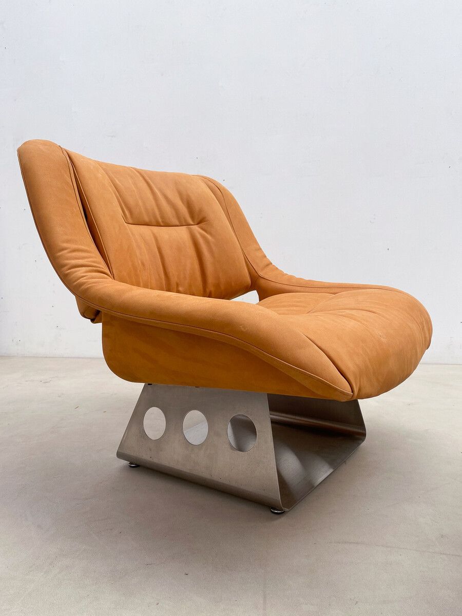 Italian Mid Century Orange Lounge Chair & Ottoman photo Furniture